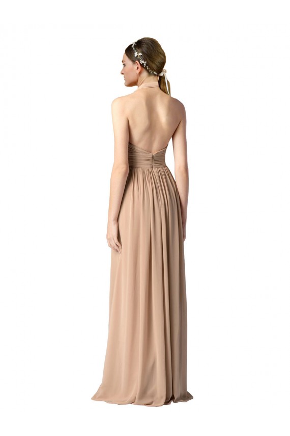 Rot A-Linien Neckholder V-Ausschnitt Chiffon Lange Brautjungfernkleider Fabrik