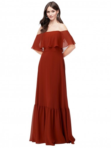 Rot A-Linien Off-Schulter Chiffon Lange Brautjungfernkleider Fabrik