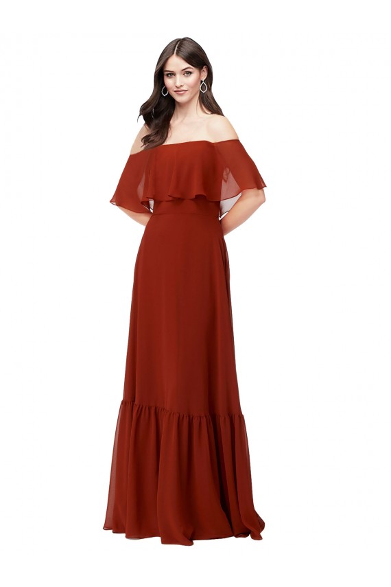 Rot A-Linien Off-Schulter Chiffon Lange Brautjungfernkleider Fabrik