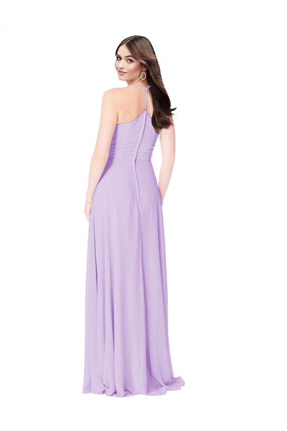 Safran A-Linien V-Ausschnitt Chiffon Lange Brautjungfernkleider Fabrik