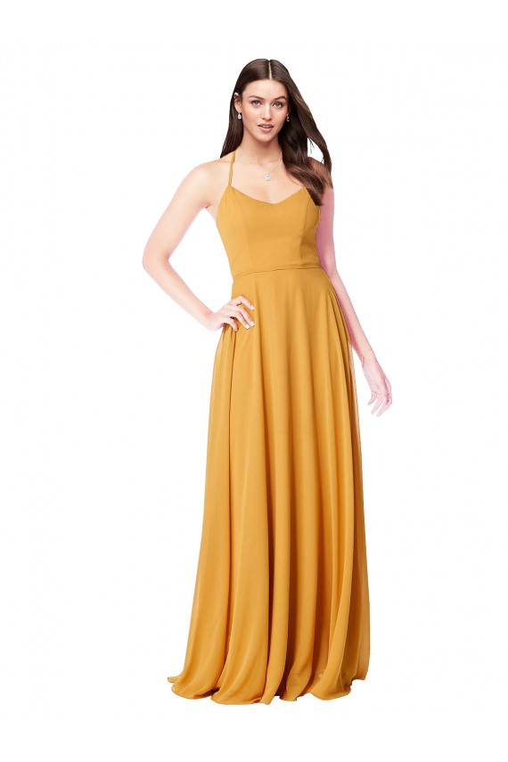 Safran A-Linien V-Ausschnitt Chiffon Lange Brautjungfernkleider Fabrik