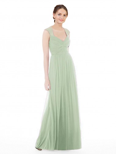 Salbeigrün A-Linien Chiffon Lange Brautjungfernkleider Fabrik
