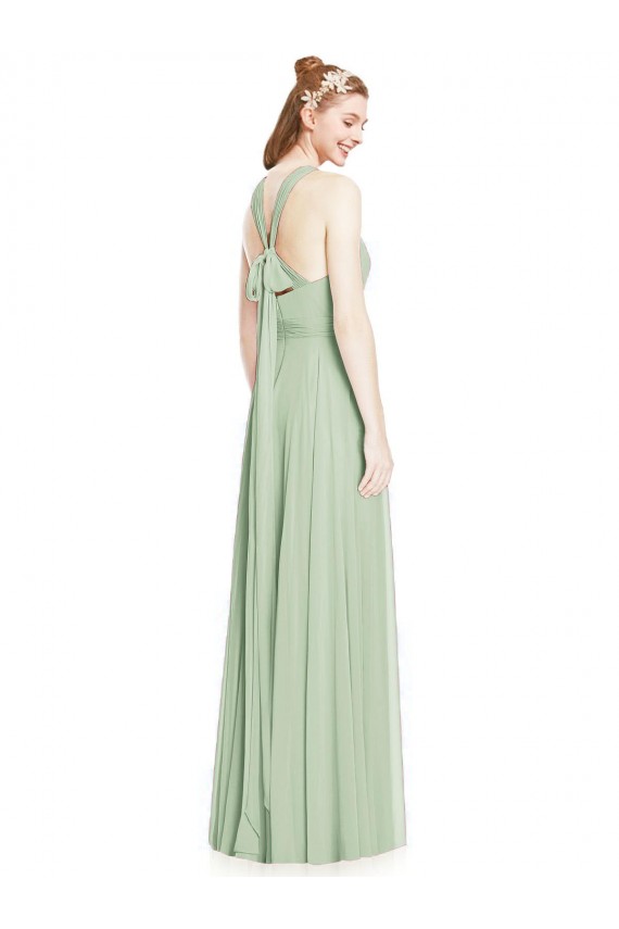 Salbeigrün A-Linien Neckholder Chiffon Lange Brautjungfernkleider Fabrik
