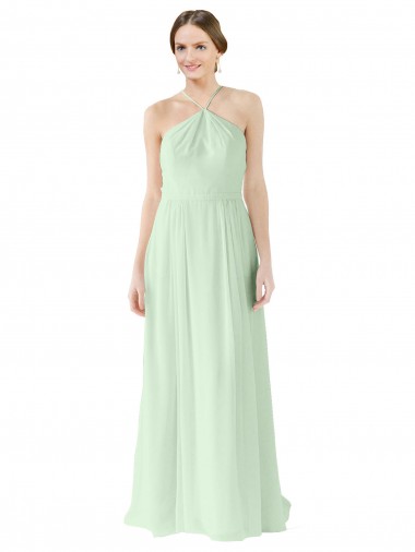 Salbeigrün A-Linien Neckholder Chiffon Lange Brautjungfernkleider Fabrik