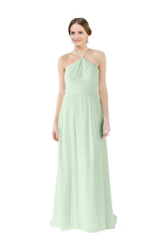 Salbeigrün A-Linien Neckholder Chiffon Lange Brautjungfernkleider Fabrik
