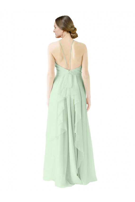 Salbeigrün A-Linien Neckholder Chiffon Lange Brautjungfernkleider Fabrik
