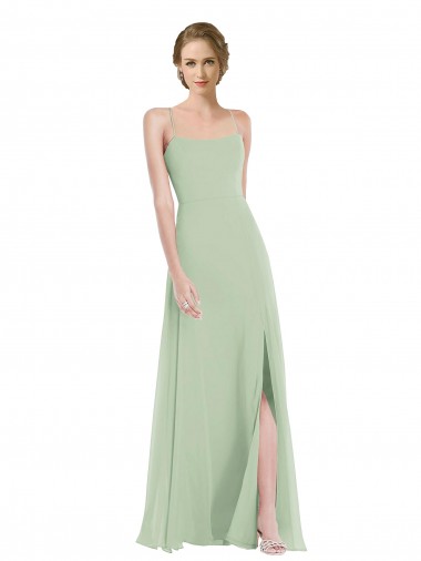 Salbeigrün A-Linien Scoop Chiffon Lange Brautjungfernkleider Fabrik