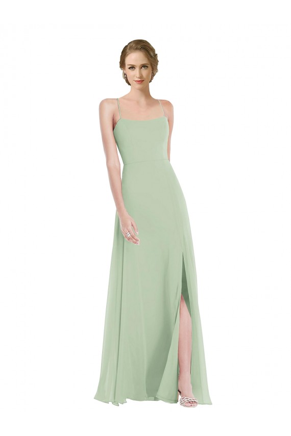 Salbeigrün A-Linien Scoop Chiffon Lange Brautjungfernkleider Fabrik