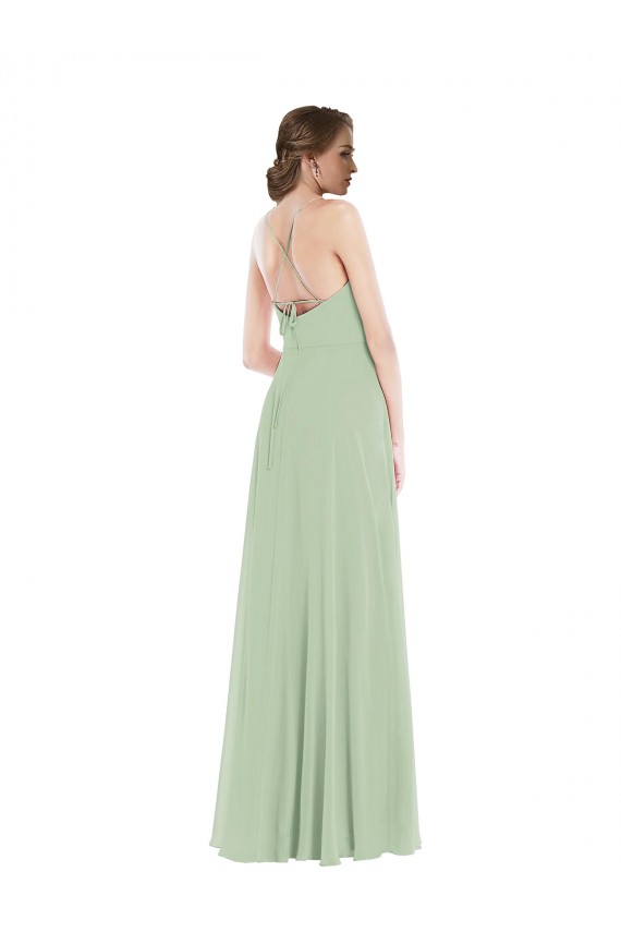 Salbeigrün A-Linien Scoop Chiffon Lange Brautjungfernkleider Fabrik