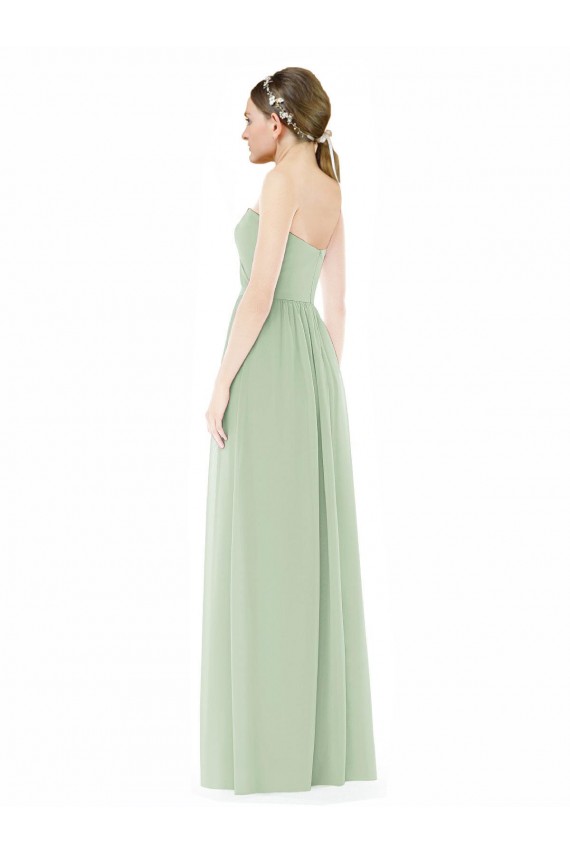 Salbeigrün A-Linien Trägerlos Chiffon Lange Brautjungfernkleider Fabrik