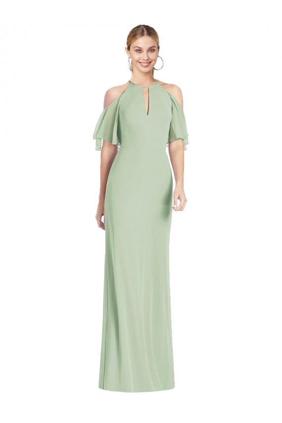 Salbeigrün Meerjungfrau Neckholder Chiffon Lange Brautjungfernkleider Fabrik