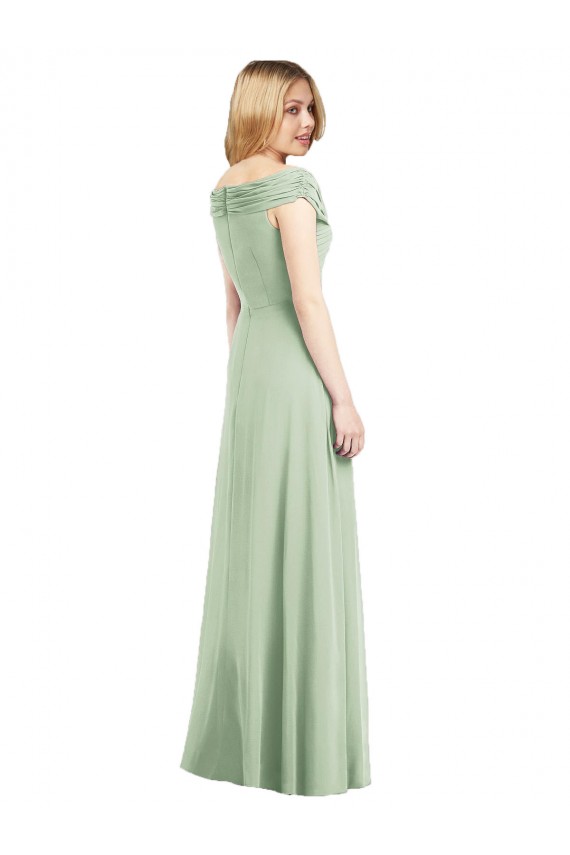 Salbeigrün Trompete Off-Schulter Chiffon Lange Brautjungfernkleider Fabrik