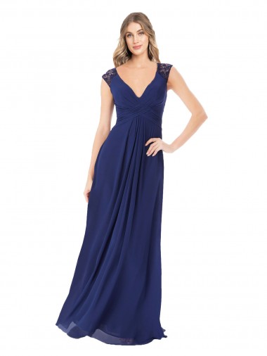 Saphir A-Linien V-Ausschnitt Chiffon Lange Brautjungfernkleider Fabrik
