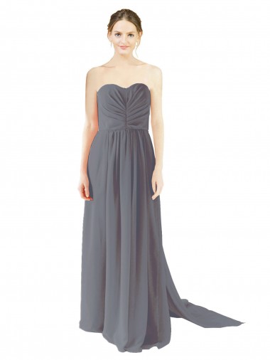 Schiefergrau A-Linien Chiffon Lange Brautjungfernkleider Fabrik