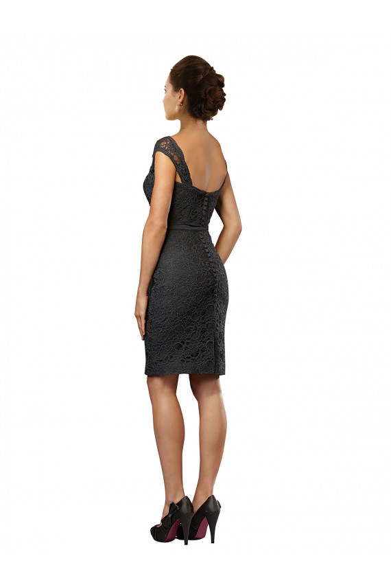 Schiefergrau A-Linien Off-Schulter Knielang Chiffon Spitze Kurze Brautjungfernkleider / Cocktailkleider Fabrik