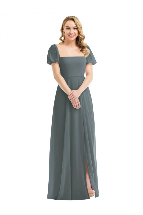 Schiefergrau A-Linien Quadrat Ausschnitt Chiffon Lange Brautjungfernkleider Fabrik