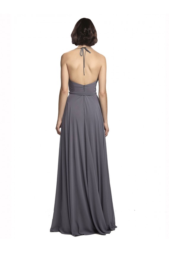 Schiefergrau A-Linien Spaghetti-Träger Neckholder Chiffon Lange Brautjungfernkleider Fabrik
