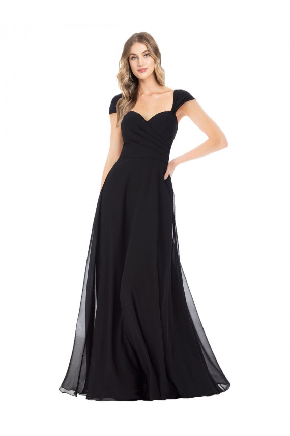Schwarz A-Linien Chiffon Lange Brautjungfernkleider Fabrik