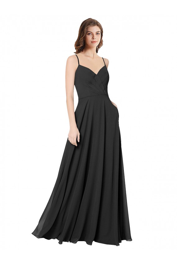 Schwarz A-Linien Chiffon Lange Brautjungfernkleider Fabrik