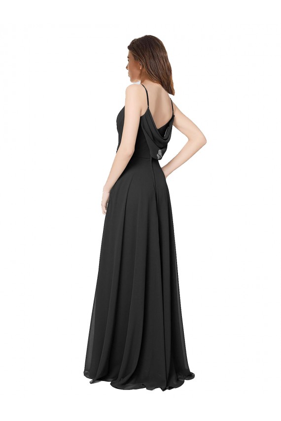 Schwarz A-Linien Chiffon Lange Brautjungfernkleider Fabrik