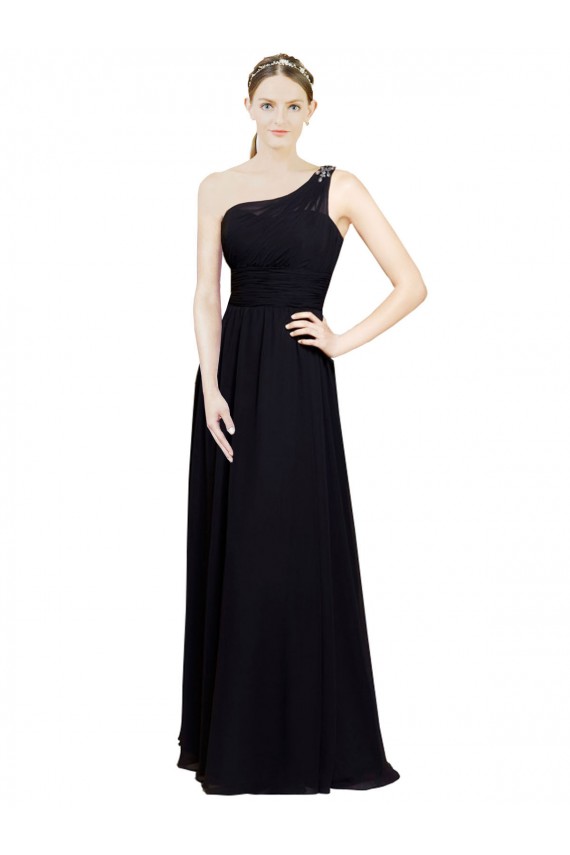 Schwarz A-Linien Eine-Schulter Chiffon Lange Brautjungfernkleider Fabrik
