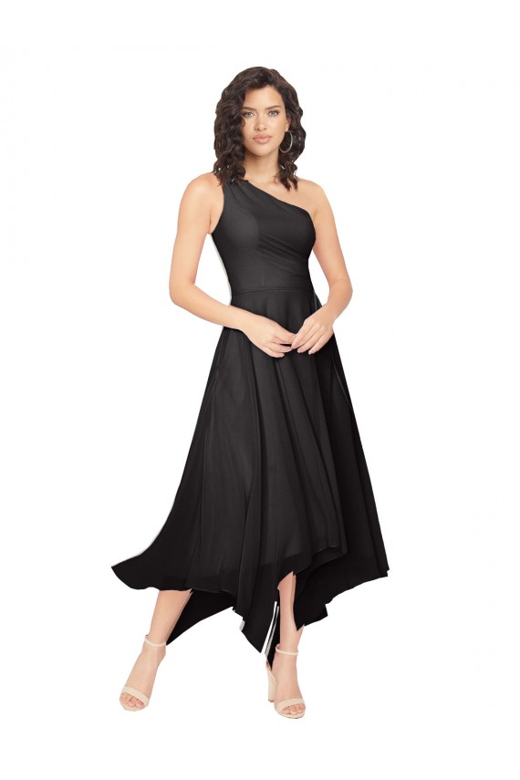 Schwarz A-Linien Eine-Schulter Trägerlos Midi Chiffon Kurze Brautjungfernkleider / Cocktailkleider / Heimkehr Kleider Fabrik