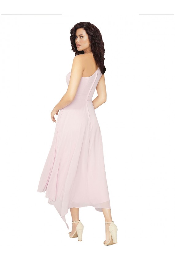 Schwarz A-Linien Eine-Schulter Trägerlos Midi Chiffon Kurze Brautjungfernkleider / Cocktailkleider / Heimkehr Kleider Fabrik