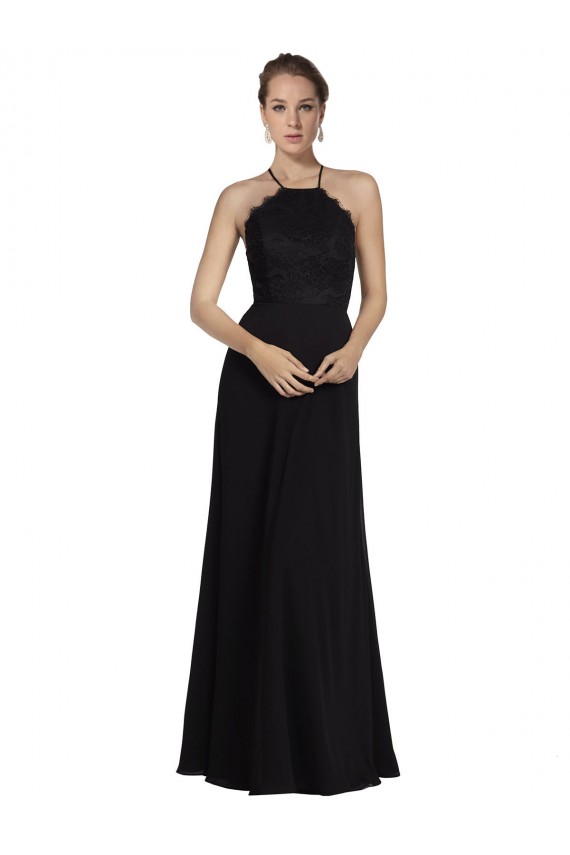 Schwarz A-Linien Neckholder Chiffon Spitze Lange Brautjungfernkleider Fabrik