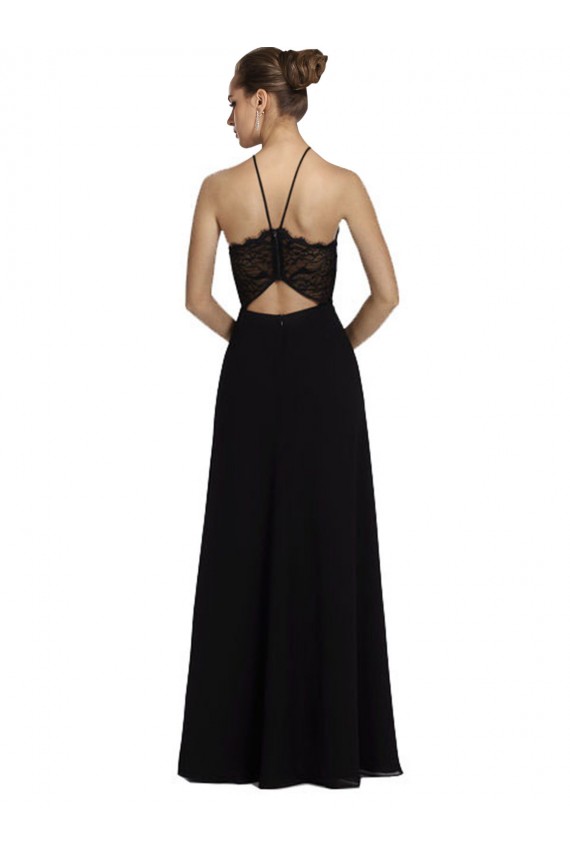 Schwarz A-Linien Neckholder Chiffon Spitze Lange Brautjungfernkleider Fabrik