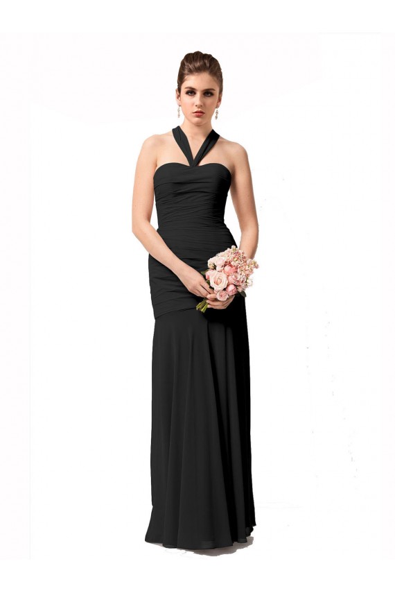 Schwarz Meerjungfrau Neckholder Chiffon Lange Brautjungfernkleider Fabrik