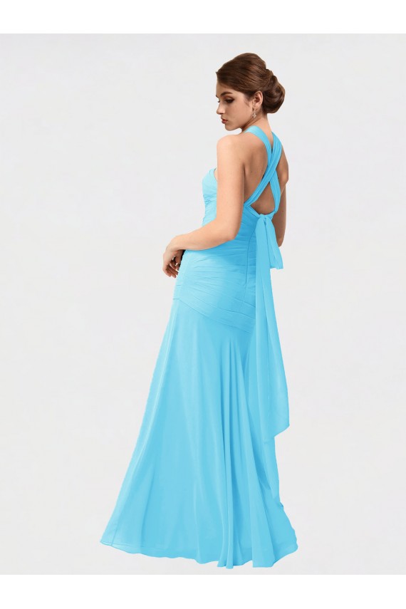 Schwarz Meerjungfrau Neckholder Chiffon Lange Brautjungfernkleider Fabrik