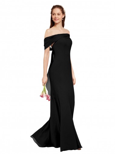 Schwarz Meerjungfrau Off-Schulter Chiffon Lange Brautjungfernkleider / Abiballkleider Fabrik
