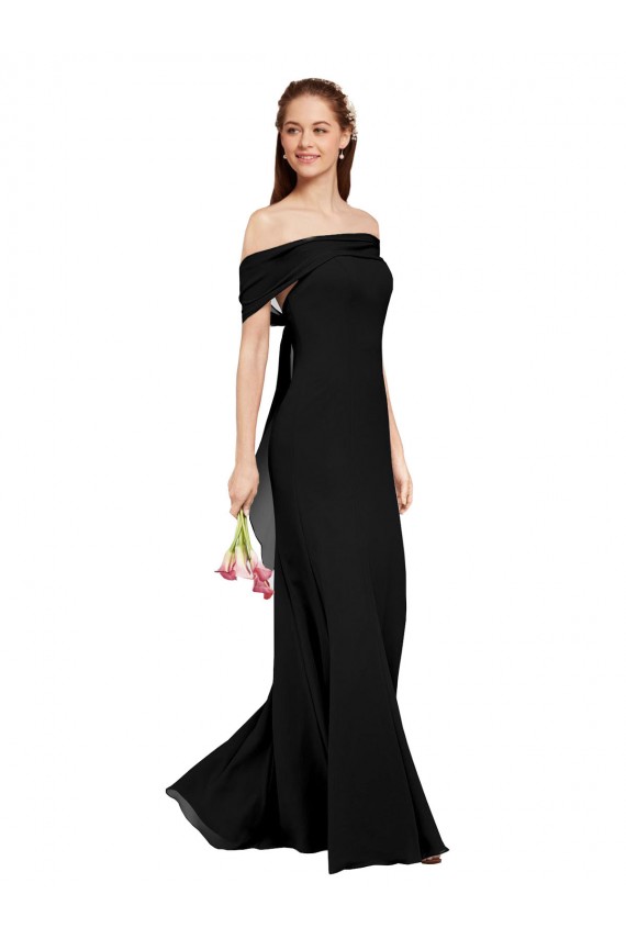 Schwarz Meerjungfrau Off-Schulter Chiffon Lange Brautjungfernkleider / Abiballkleider Fabrik