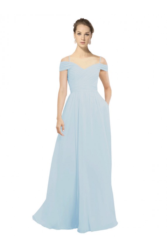 Seeglas A-Linien Off-Schulter Chiffon Lange Brautjungfernkleider Fabrik