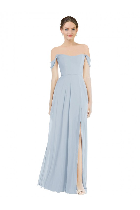 Seeglas A-Linien Off-Schulter Chiffon Lange Brautjungfernkleider Fabrik