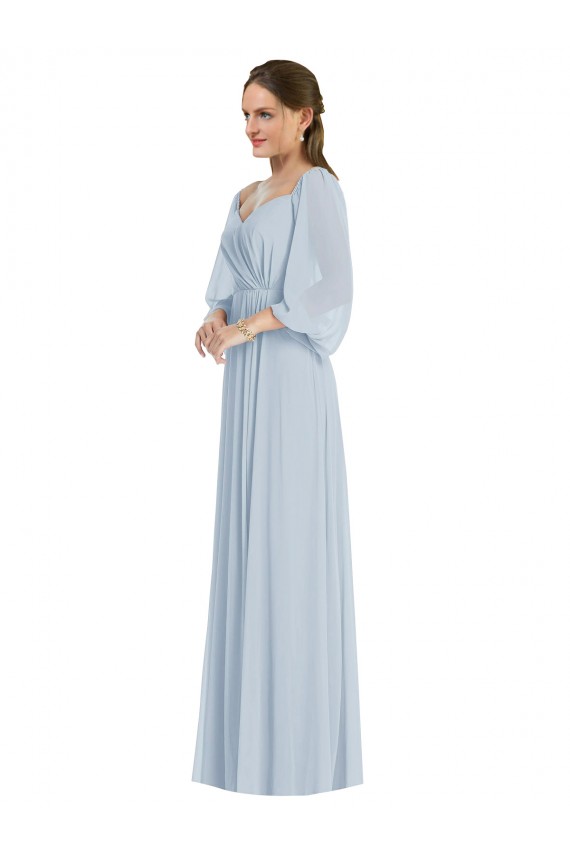 Seeglas A-Linien Off-Schulter Chiffon Lange Formale Brautjungfernkleider / Abendkleider Fabrik