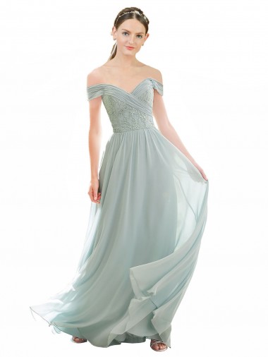 Seeglas A-Linien Off-Schulter Chiffon Spitze Lange Brautjungfernkleider Fabrik
