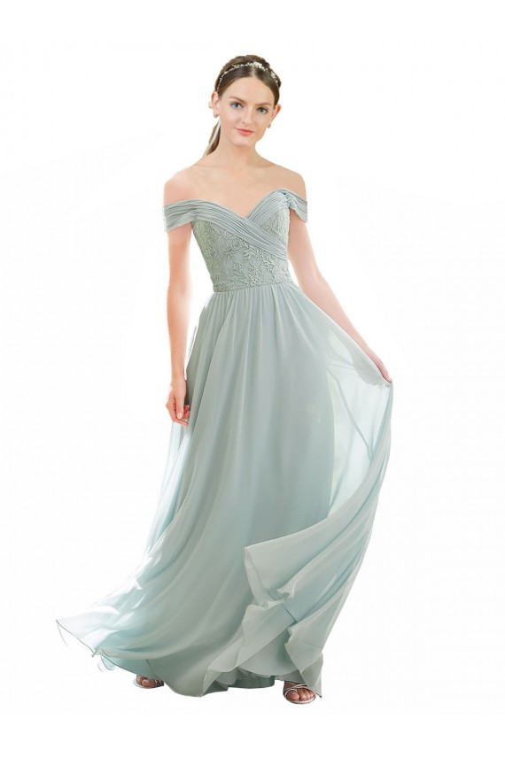 Seeglas A-Linien Off-Schulter Chiffon Spitze Lange Brautjungfernkleider Fabrik