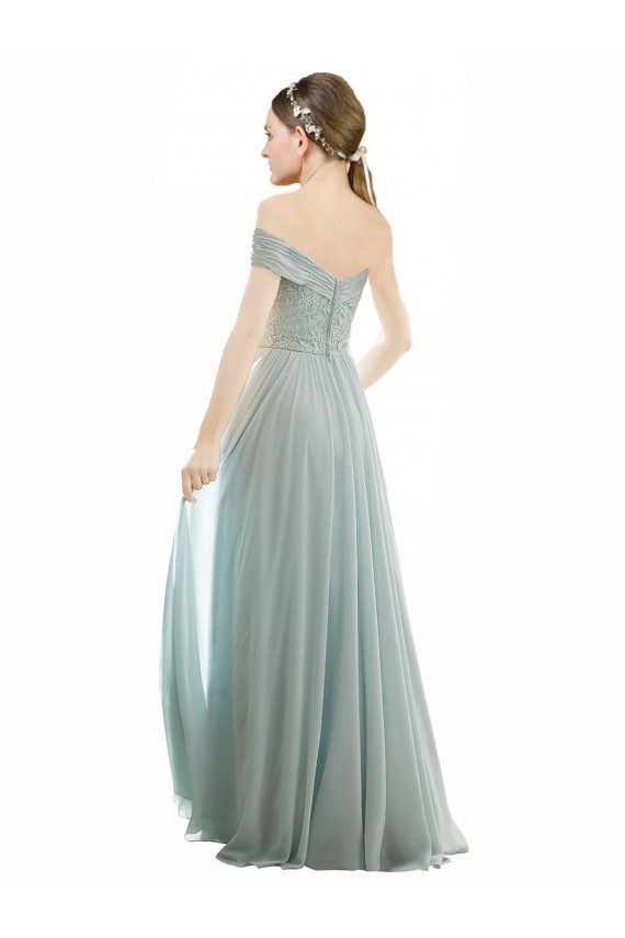 Seeglas A-Linien Off-Schulter Chiffon Spitze Lange Brautjungfernkleider Fabrik