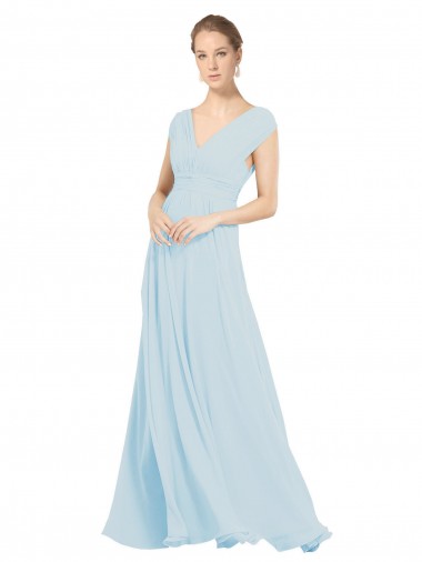 Seeglas A-Linien V-Ausschnitt Chiffon Lange Brautjungfernkleider Fabrik