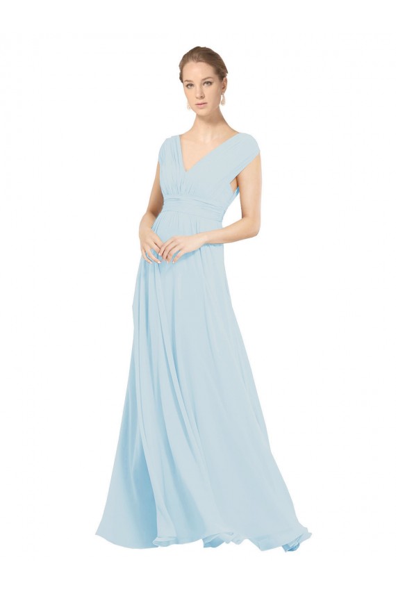 Seeglas A-Linien V-Ausschnitt Chiffon Lange Brautjungfernkleider Fabrik