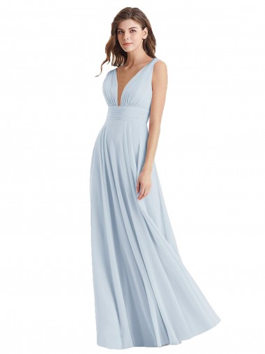 Seeglas A-Linien V-Ausschnitt Chiffon Lange Brautjungfernkleider Fabrik