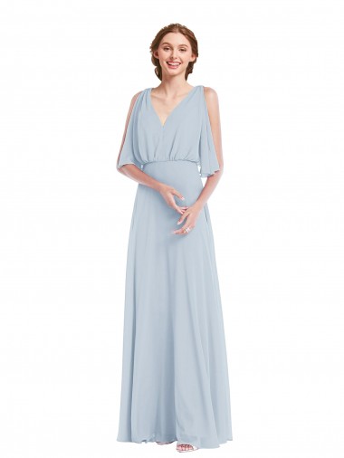 Seeglas A-Linien V-Ausschnitt Chiffon Lange Brautjungfernkleider Fabrik