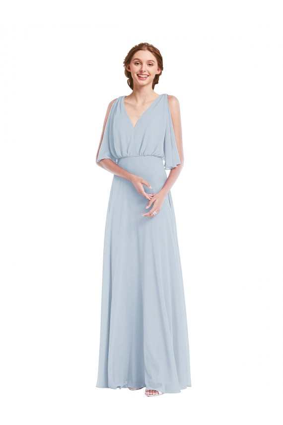 Seeglas A-Linien V-Ausschnitt Chiffon Lange Brautjungfernkleider Fabrik