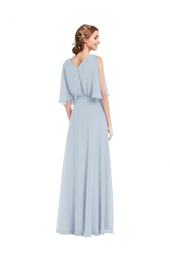 Seeglas A-Linien V-Ausschnitt Chiffon Lange Brautjungfernkleider Fabrik