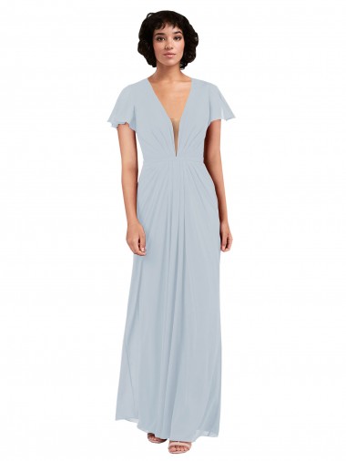 Seeglas A-Linien V-Ausschnitt Chiffon Lange Brautjungfernkleider Fabrik