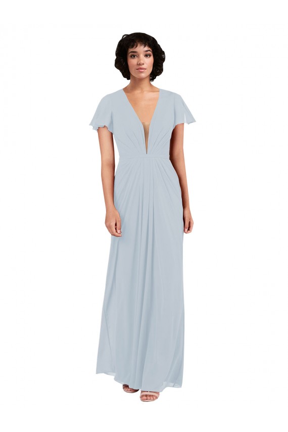 Seeglas A-Linien V-Ausschnitt Chiffon Lange Brautjungfernkleider Fabrik