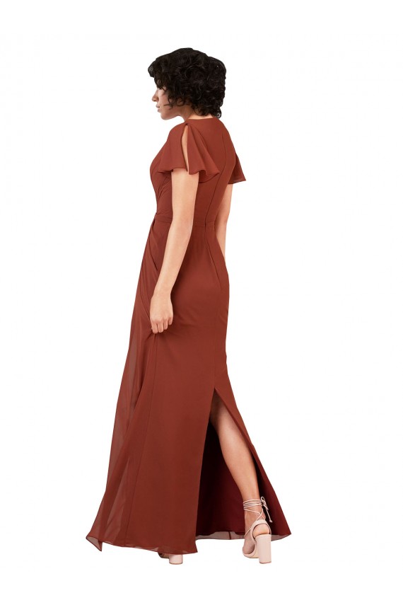 Seeglas A-Linien V-Ausschnitt Chiffon Lange Brautjungfernkleider Fabrik