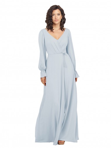 Seeglas A-Linien V-Ausschnitt Chiffon Lange Brautjungfernkleider Fabrik