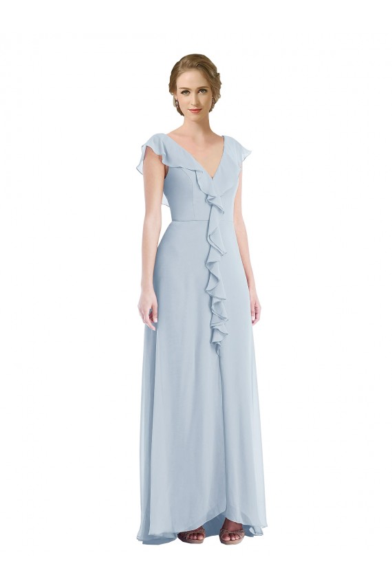 Seeglas A-Linien V-Ausschnitt Chiffon Lange Brautjungfernkleider Fabrik